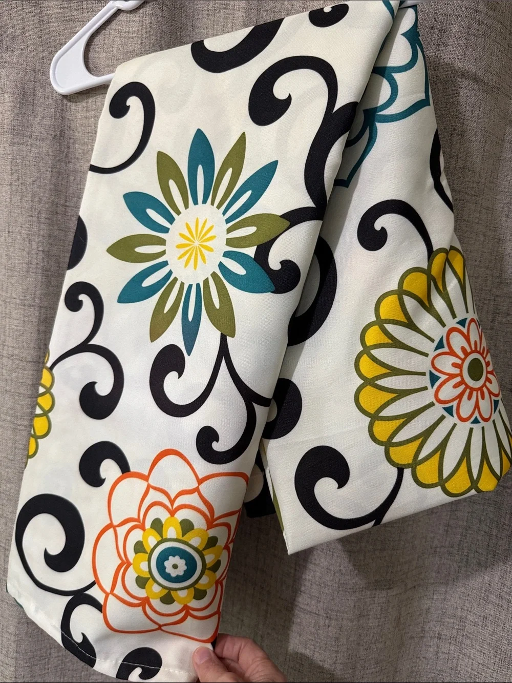 Bright Floral Scroll Shower Curtain Panel in White and Yellow